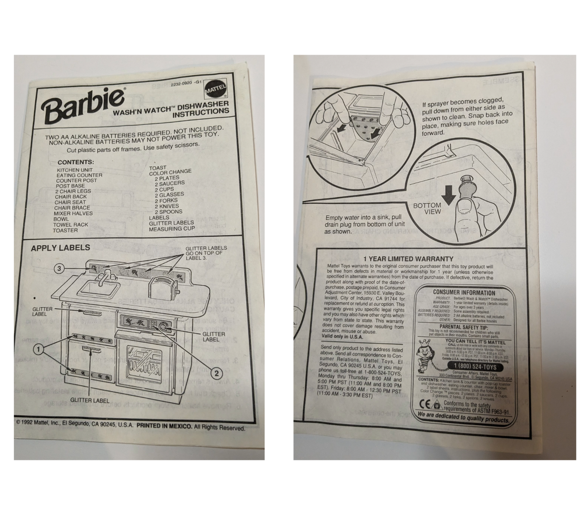 Vintage Barbie 1991 Mattel Wash Watch Pink Kitchen Sink