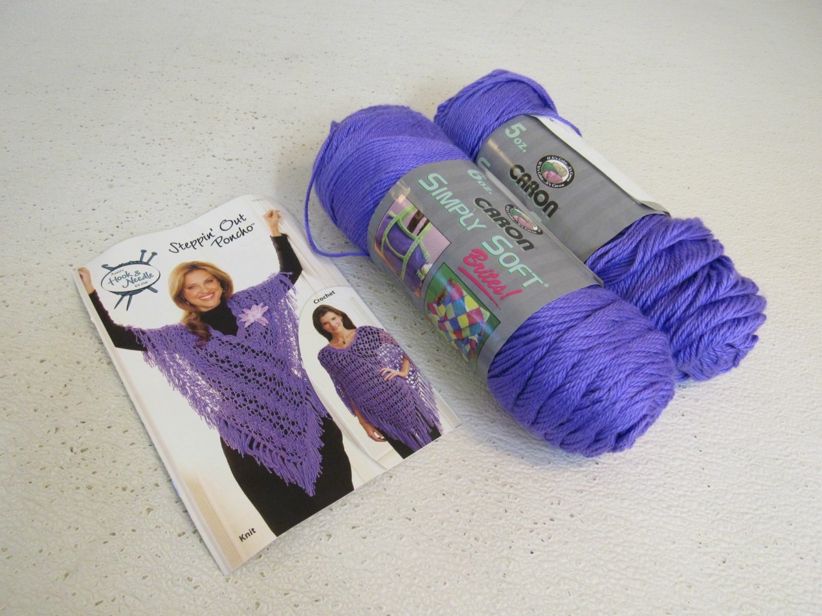 Hook & Needle Steppin Out Poncho Yarn Kit Grape 2 skeins 250 Yards Each Acrylic