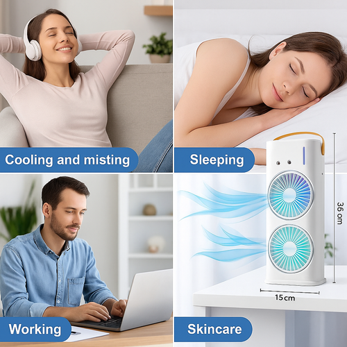 USB Rechargeable Double Ended Mist Spray Fan – 7 Colors LED Personal Air Cooler - Picture 9 of 18