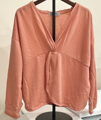 ABSOLUTELY FAMOUS Women's Sweatshirt Pullover Long Sleeve 3X V-Neck Coral NWT