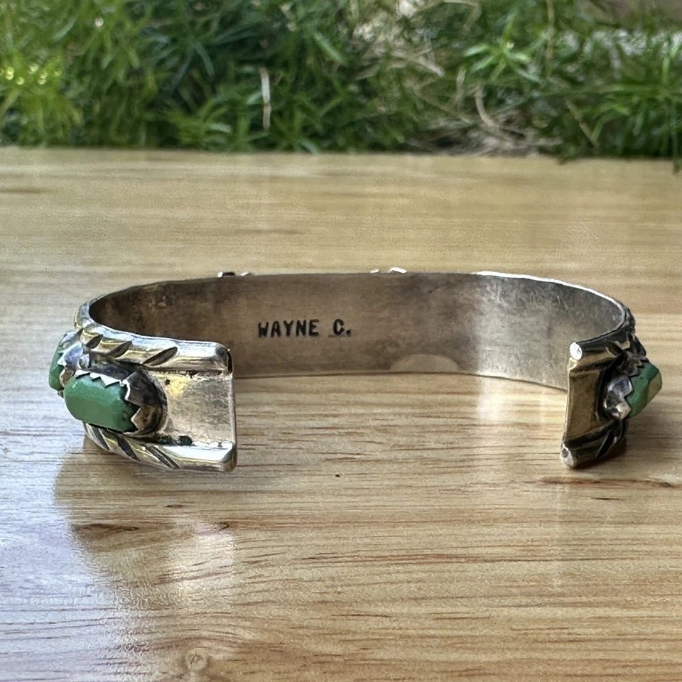 Zuni Wayne Cheama Cuff Watch Band Sterling Silver Turquoise Signed 19.5g Sz 5.5 - Image 4 of 4