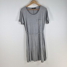 David Jones womens dress size M shift grey belted short sleeve rayon 086024