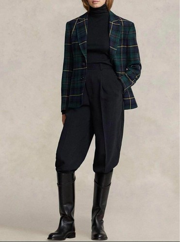 POLO RALPH LAUREN Single Jacket Wool Tartan Check Women Size 0 Multicolor - Picture 9 of 9