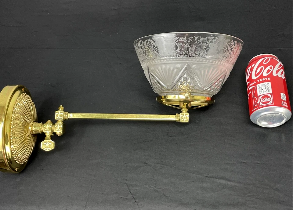 CONVERTED Antique Vtg Gas Wall Sconce Mission Arts & Crafts Deco Victorian Brass - Image 4 of 4