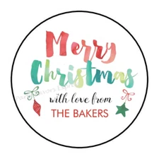 30 MERRY CHRISTMAS WITH LOVE PERSONALIZED ENVELOPE SEALS LABELS STICKERS 1.5"