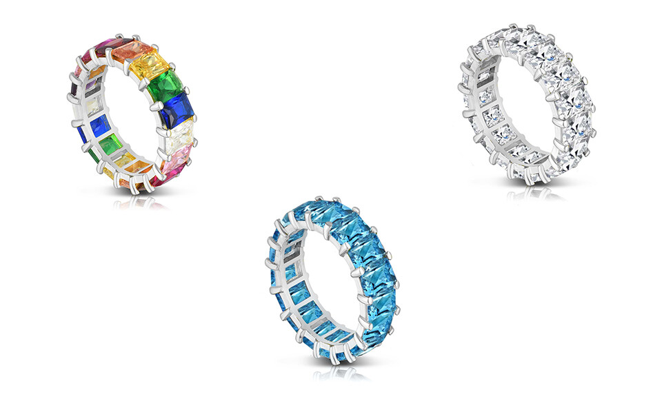 Emerald Cut Cubic Zirconia Eternity Bands in 18K White Gold Plating 3