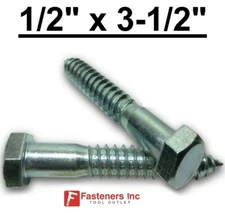 (Choose Qty) 1/2" x 3-1/2" Zinc Plated Hex Head Lag Bolt Screws A307