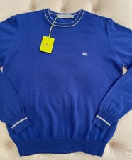 Unisex ETRO Milano Pullover Wool Knit Logo Crew Neck Royal Blue Sweater M size