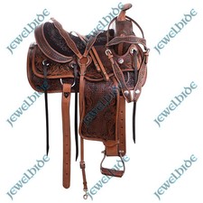 Brown Floral Tooled Western Leather Horse Saddle With Tack Set 10"-18" Inch