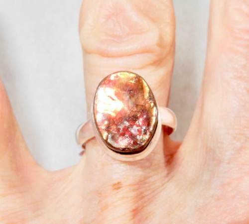 Ammolite Oval Ring 925 Sterling Silver Size 7.5 Brings Prosperity - Picture 2 of 3