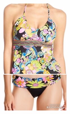 NWT $172 Sz 6 Trina Turk Monaco Tankini Top & Sash Bottom 2PC