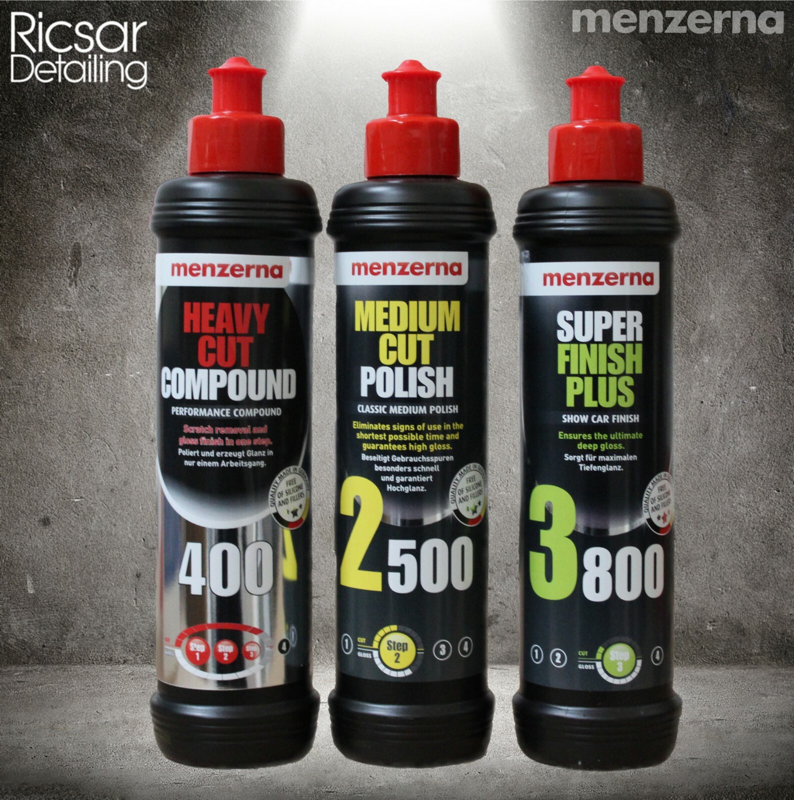 Menzerna Pro 250ml Polish Sample Kit - Heavy 400 Medium 2500 Finish 3800 Polish