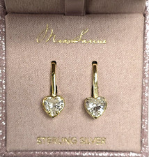 NEW MIA SARINE 18K GOLD PLATED STERLING SILVER HEART SHAPE CRYSTAL EARRINGS +BOX