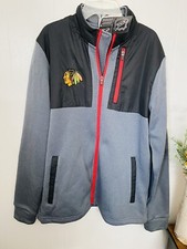 NHL Chicago Blackhawks Full Zip Jacket Mens S Gray Red Fleece Athletic Hoodie