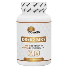 Vitamina D3 + K2 MK7 – Compresse – Alta Forza per Supporto Ossa e Cuore – Sowelo