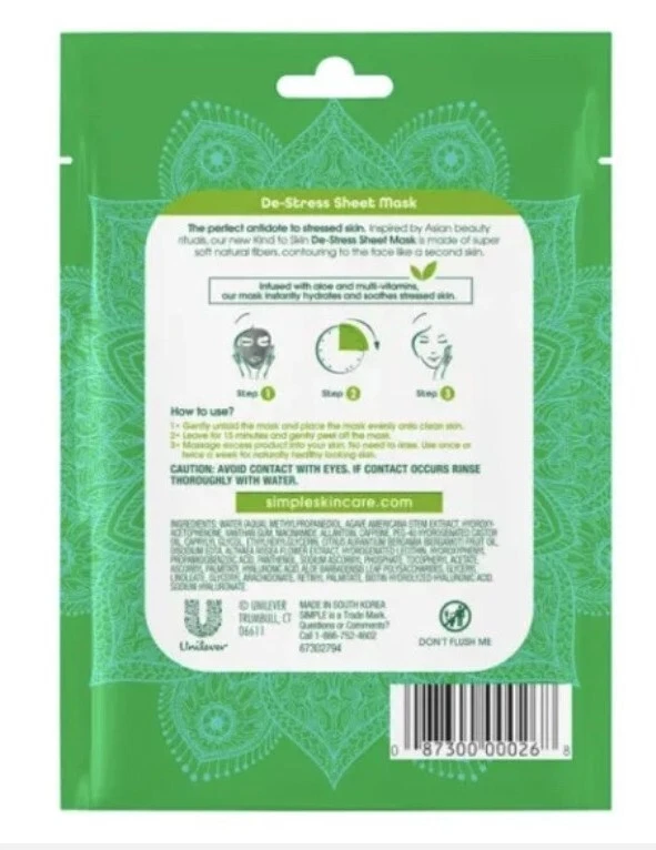 Simple Sensitive Skin Experts De-stress Sheet Mask Aloe & Multi-Vitamins - Image 2 of 4