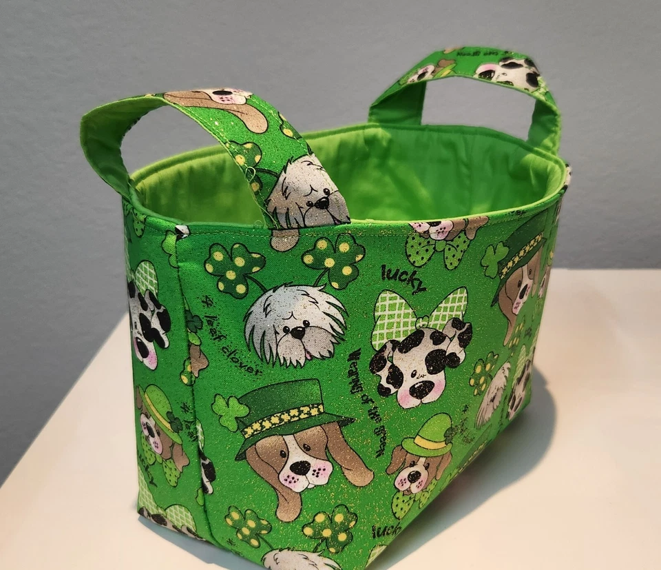 Storage Fabric Organizer Bin Container Basket -St Patrick's Day Glitter Dogs - Image 2 of 2
