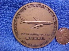 1972 BOEING Bronze 747 B Jetliner Brasil Airline Portugueses Medal 1 3/4"dia CLF