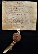 Large Antique Vellum with the Wax Seal of Alsace - 1710