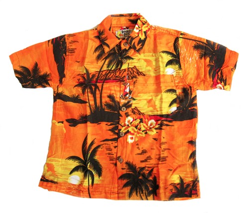 BOY'S LOUD HAWAIIAN SHIRT: PALMS AND SUNSETS/ HIBISCUS summer holiday party new - Picture 8 of 13
