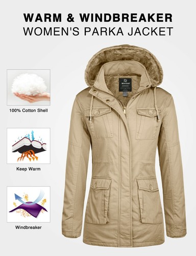 Wantdo Womens Winter Military Jacket Coat Fleece Jacket Warm with Removable Hood - Picture 23 of 32