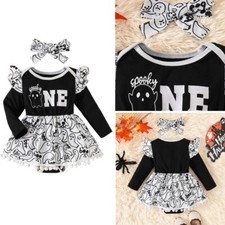 Toddler My 1st Halloween A-line Ghost Romper Dress Cute Newborn Baby Girl 2PCS