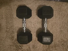 30lb Dumbell Pair Hex Rubber/Iron Handle
