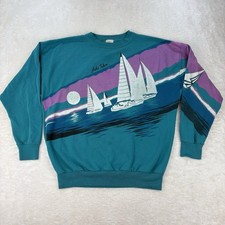 Vintage 90's Lifestyles Made USA Lake Tahoe Green Pink Crewneck Sweatshirt L/XL