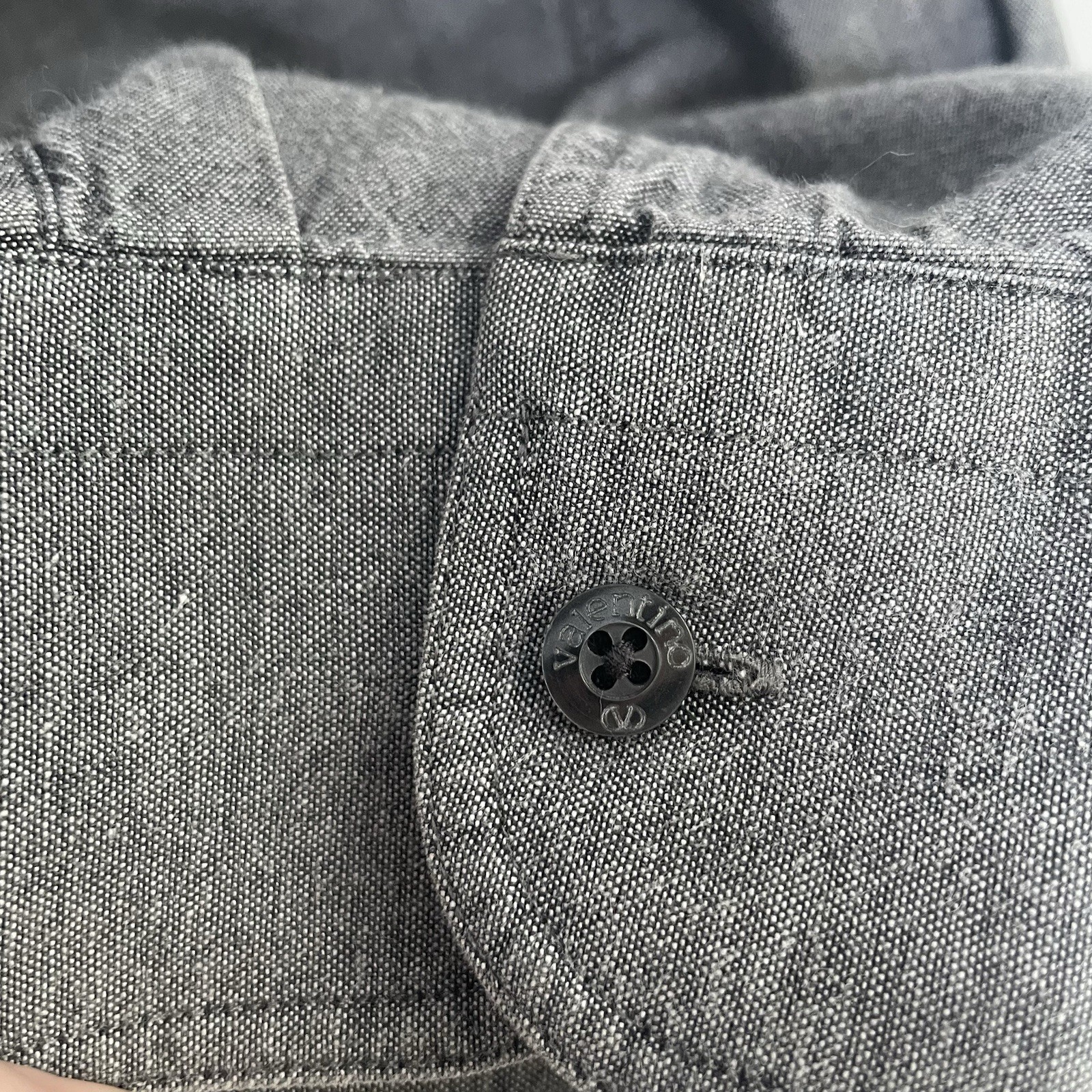 Vintage Valentino Jeans Shirt Sz 42 Grey Chambray Denim 80s 90s Button Up Logo thumbnail 13