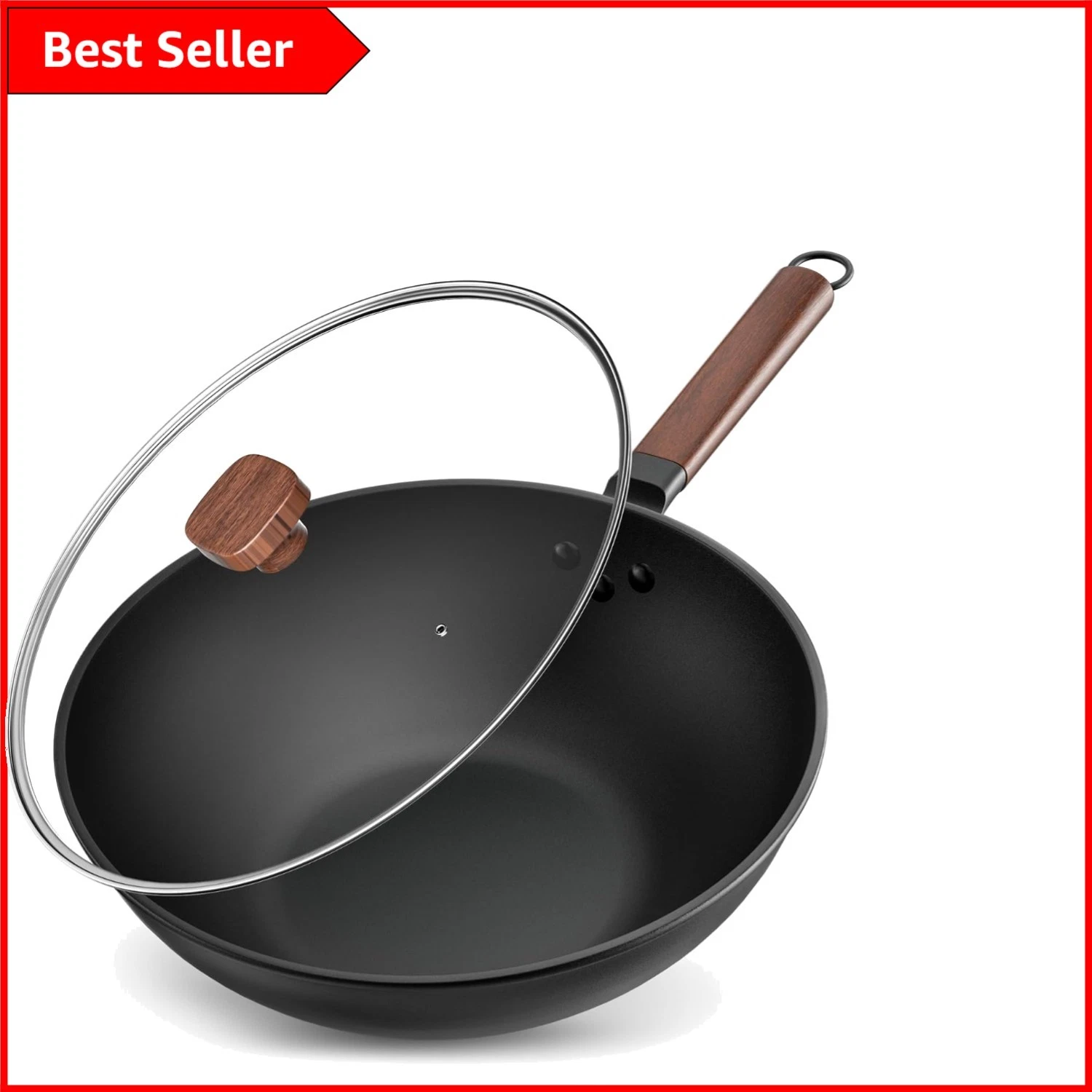 Durable 5.6L Carbon Steel Wok with Ergonomic Handle - All Stovetops Friendly