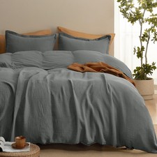 PHF 100 Cotton Muslin Duvet Cover Set King Size 3pcs 104x90 Grey