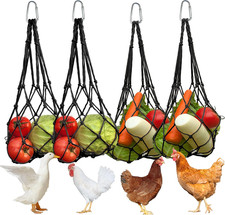 Chicken Vegetable Fruit Hanging Feeder 4Pcs, Reusable String Bag with Hook for C
