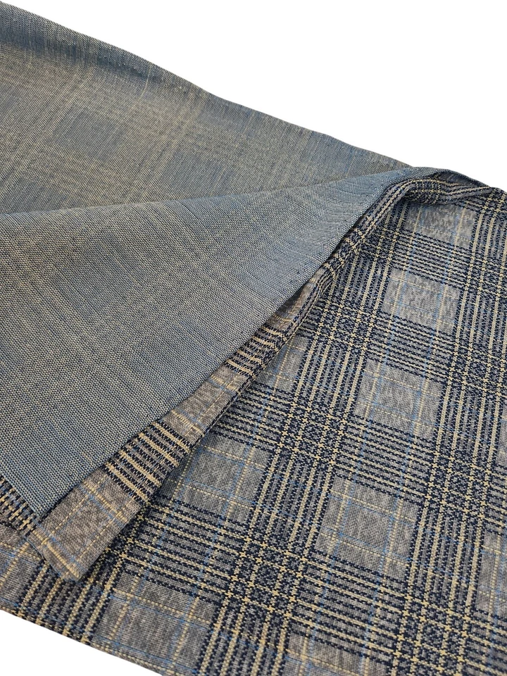 Vintage Navy Plaid Polyester Fabric 23x60 Inches Sewing Material - Image 2 of 4