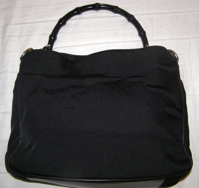 GUCCI Luxus Handtasche Bamboo silberfarbene Hardware Schwarz-Nylon - Bild 1 von 4
