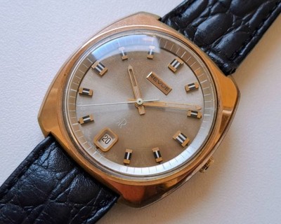 Revue Automatic T5613B Vintage Gold Plated Date Tonneau Gehäuse 1970er
