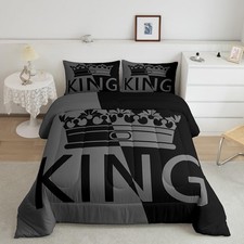 Valentines Day Decorations, King Crown Comforter Set Vintage Black and Grey K...