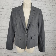 Ann Taylor Grey Stretch 1 Button Notch Faux Pockets Blazer Suit Jacket Size 2