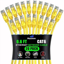 Cat 6 Ethernet Cable 0.6 Ft 20 Pack High Speed LAN Internet Patch Cord Yellow