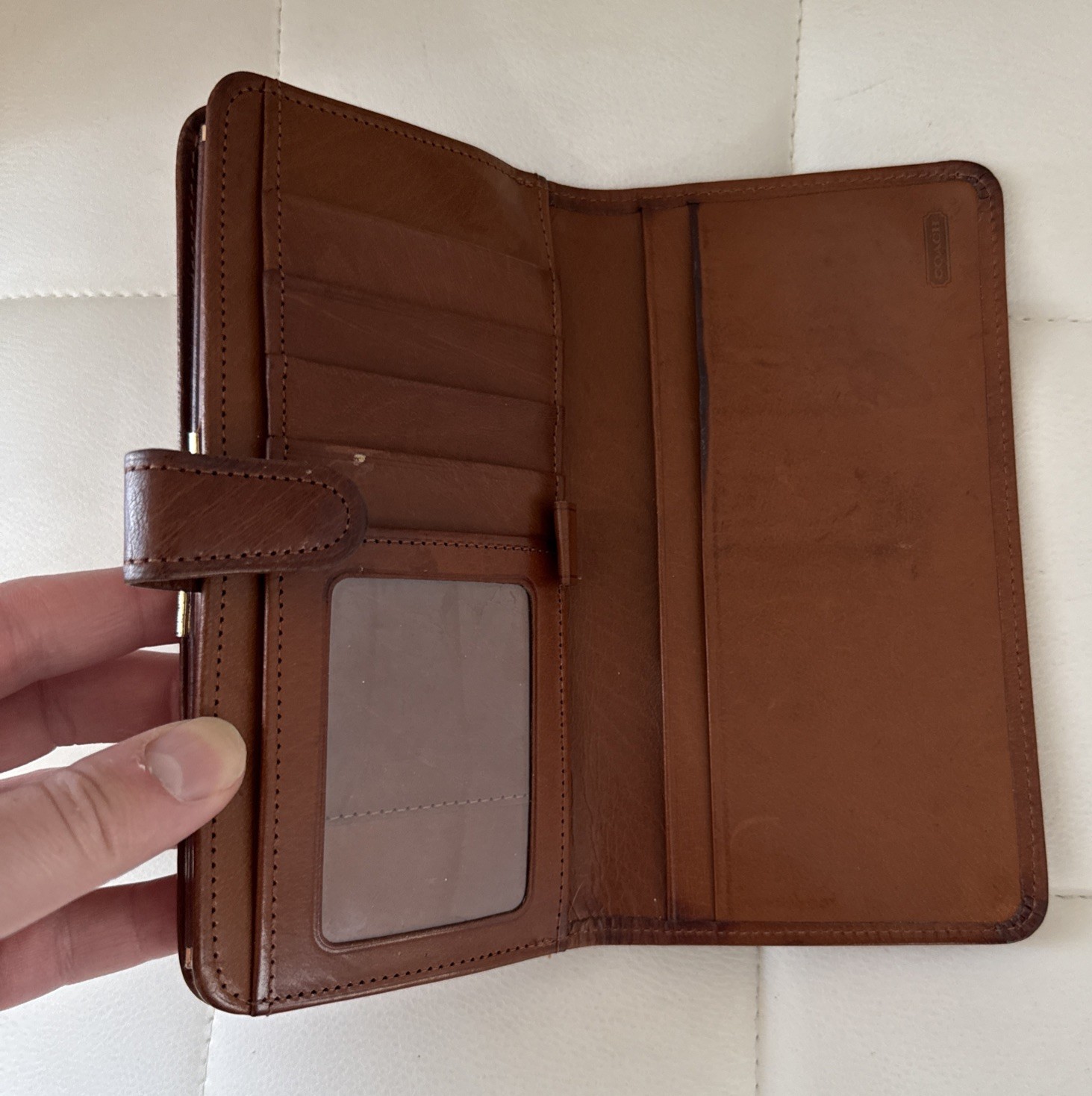 Coach Kisslock Framed Long Wallet British Tan Leather Clutch Vintage # 5810 thumbnail 8