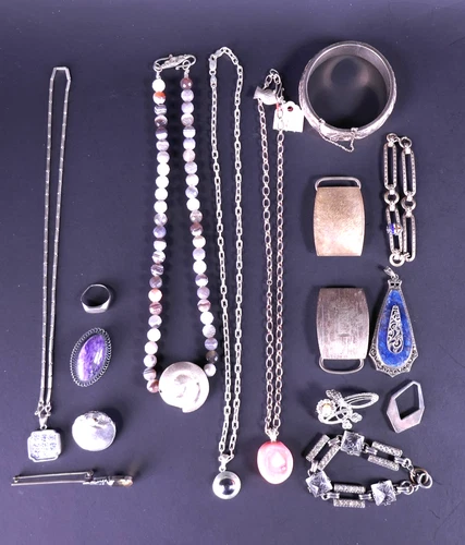 Sterling Silver Jewelry Lot Necklaces Bracelets Pendants Rings Vintage Estate