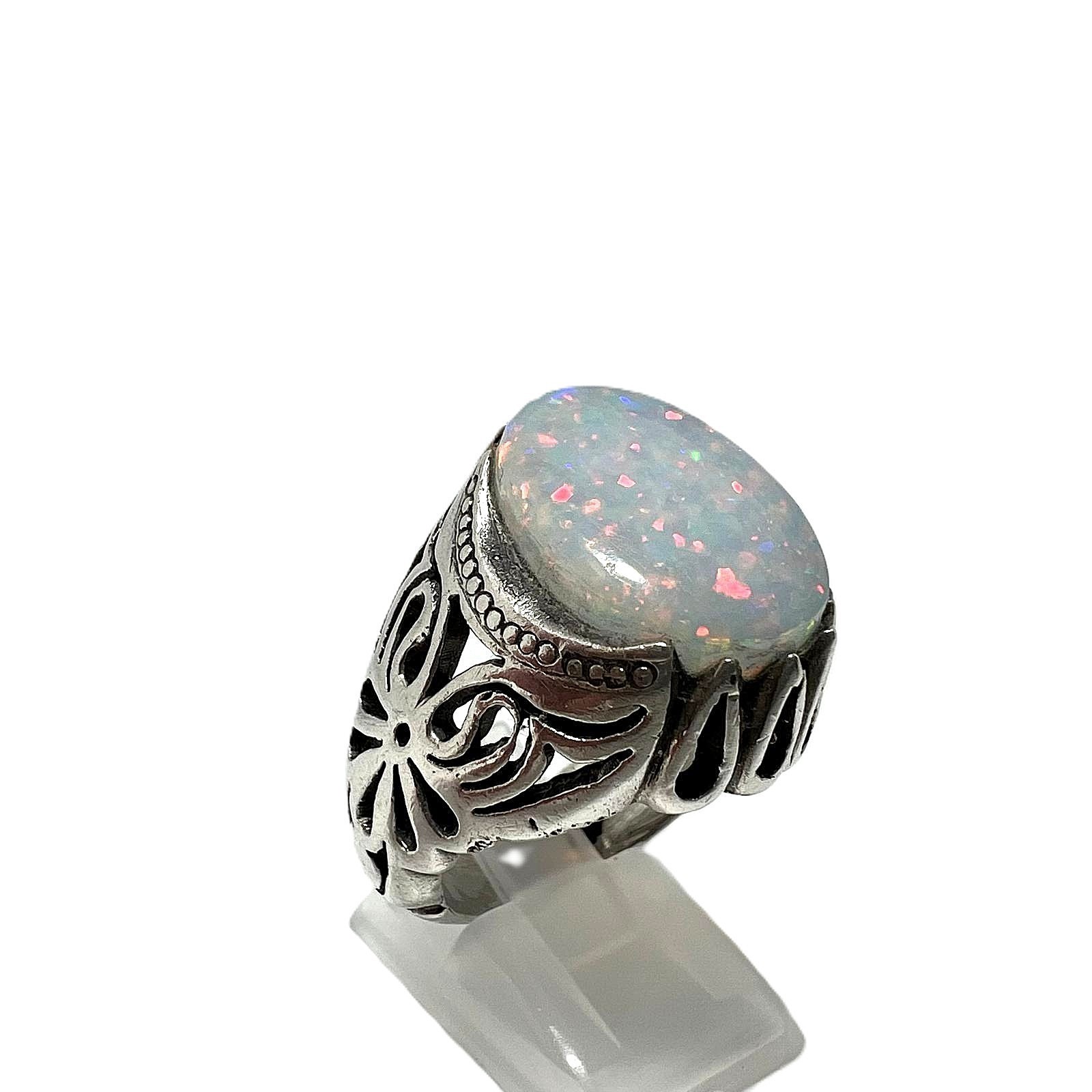 Solid 925 silver men's ring with a large natural … - image 1