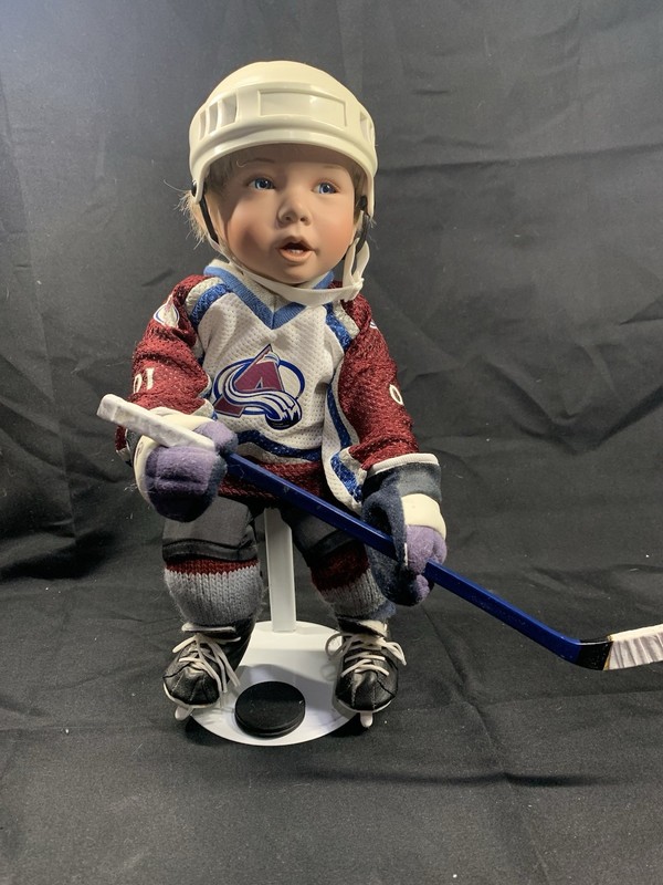 Ashton Drake Porcelain Colorado Avalanche Hockey Player w/ Stick, Helmet