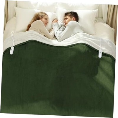  Heated Blanket Queen 84'' x 90'' - Flannel Sherpa Queen - 84'' x 90'' 05 - Green