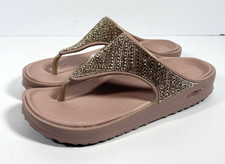 Skechers Womens Foamies Arch Fit Sandals Pink w/Rhinestones Size 9 Comfort Bling