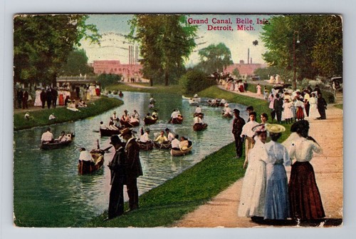 Detroit MI-Michigan, Belle Isle, Grand Canal, Antique Vintage c1911 Postcard