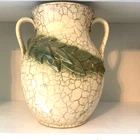 McCoy Grecian Double Handled Vase / Urn 24K Gold Crackle ~ Ivory & Green Vintage