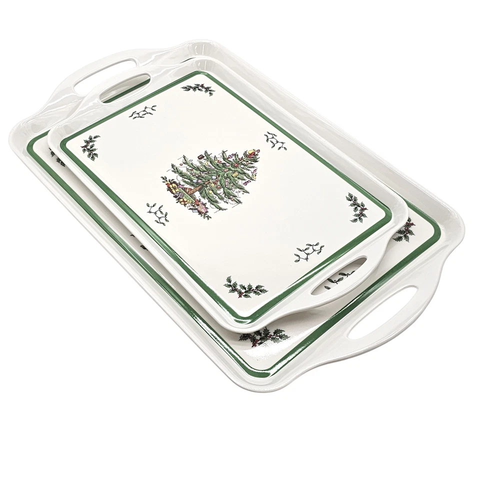 Christmas Serving Trays Spode Melamine Pimpernel Set of 2 Rectangle Handles New - Image 2 of 4