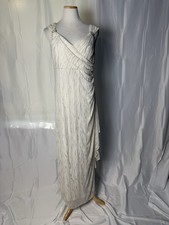 R M Richards Ivory/Silver Glitter Beaded Chiffon V-Neck Long Gown 16