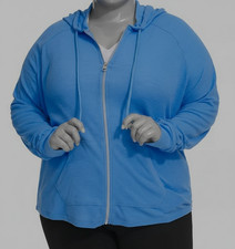 Calvin Klein Performance Women's Blue Ruched Sleeve Zip Up Hoodie Plus Sz 2X
