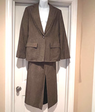 JONES NEW YORK BROWN HERRINGBONE SKIRT SUIT JACKET SET SZ 6 MAXI SKIRT WOOL WOW